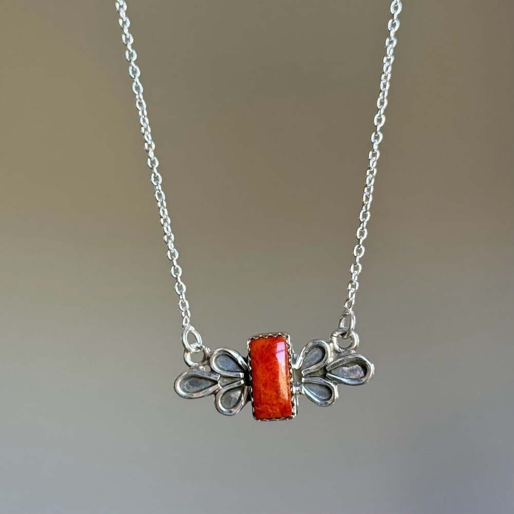 Handmade Sterling Silver Orange Mojave Necklace